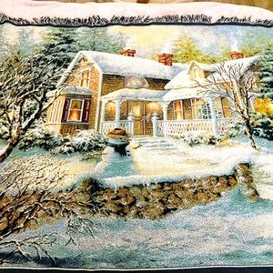 Vintage Nicky Boehme Handmade Christmas Cottage 1980’s Tapestry Throw 50”60”